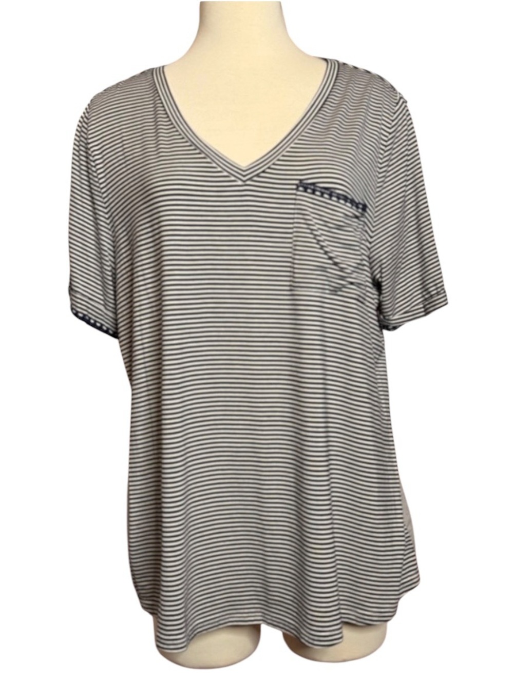 Skies Are Blue Black & White Striped V-Neck Pocket Tee